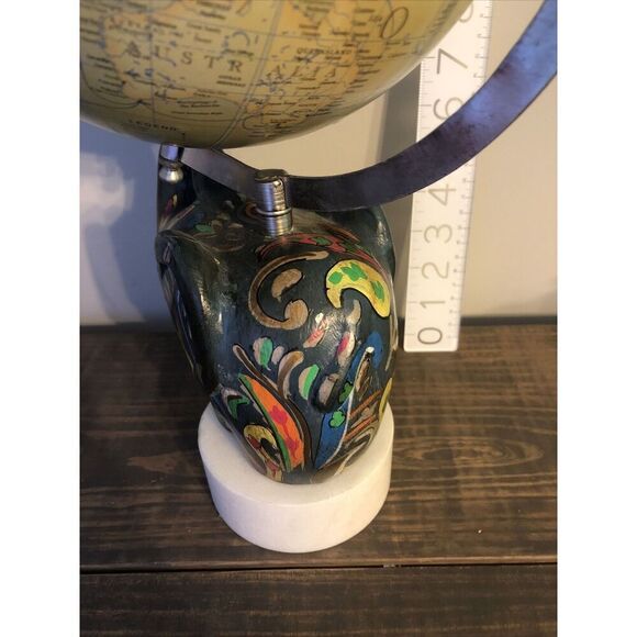 Stone Elephant World Globe on Painted on Marble Base Art Deco. Rare. Read - Picture 10 of 16